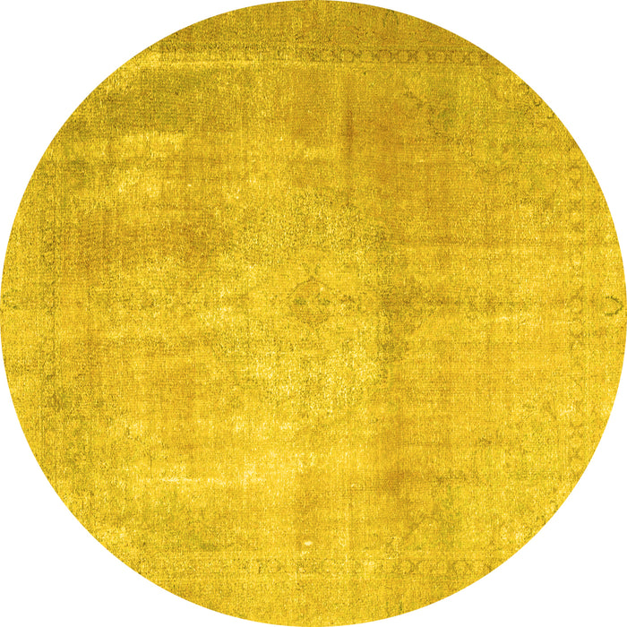 Round Machine Washable Persian Yellow Traditional Rug, wshtr4464yw