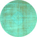 Round Persian Turquoise Traditional Rug, tr4464turq