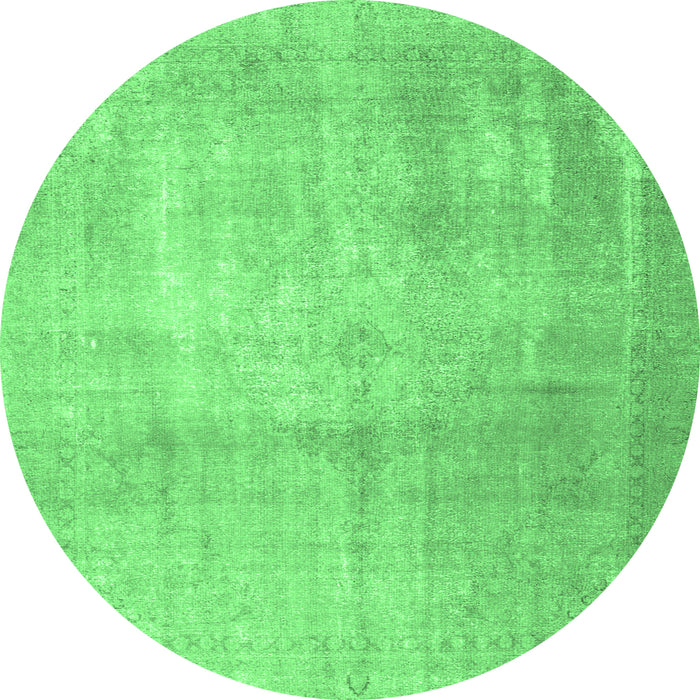 Round Machine Washable Persian Emerald Green Traditional Area Rugs, wshtr4464emgrn