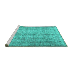 Sideview of Machine Washable Persian Turquoise Traditional Area Rugs, wshtr4465turq