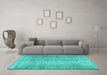 Machine Washable Persian Turquoise Traditional Area Rugs in a Living Room,, wshtr4465turq