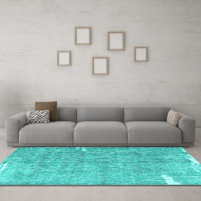 Machine Washable Persian Turquoise Traditional Area Rugs in a Living Room,, wshtr4466turq