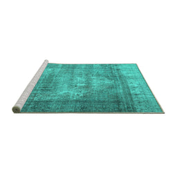 Sideview of Machine Washable Persian Turquoise Traditional Area Rugs, wshtr4467turq
