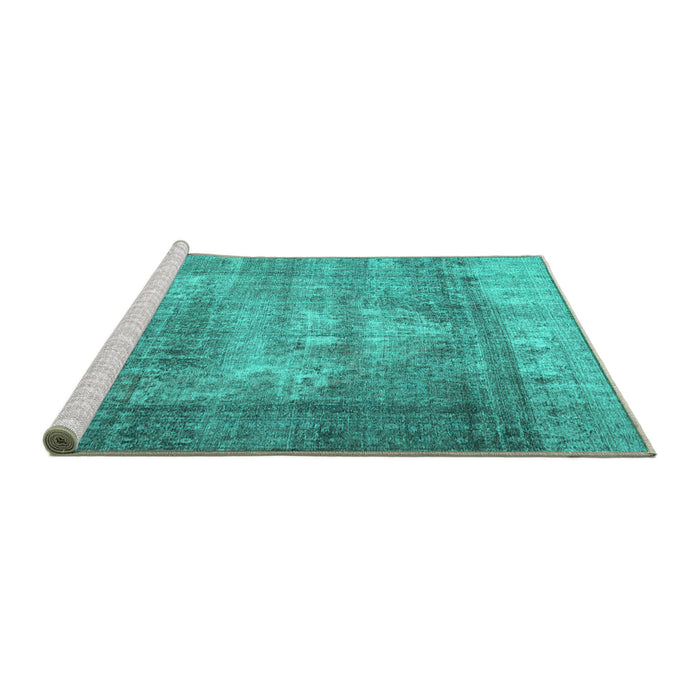 Sideview of Machine Washable Persian Turquoise Traditional Area Rugs, wshtr4467turq