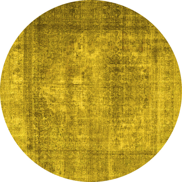 Round Machine Washable Persian Yellow Traditional Rug, wshtr4467yw