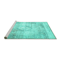Sideview of Machine Washable Persian Turquoise Traditional Area Rugs, wshtr4468turq