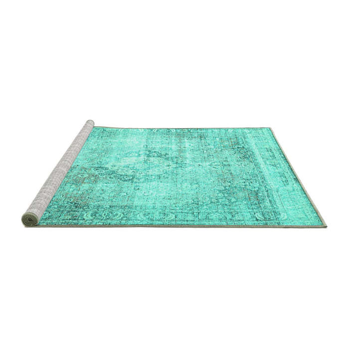 Sideview of Machine Washable Persian Turquoise Traditional Area Rugs, wshtr4468turq