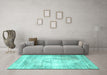 Machine Washable Persian Turquoise Traditional Area Rugs in a Living Room,, wshtr4468turq