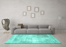 Machine Washable Persian Turquoise Traditional Area Rugs in a Living Room,, wshtr4468turq