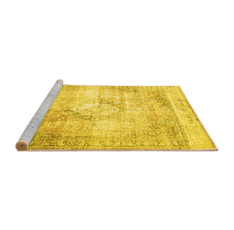 Sideview of Machine Washable Persian Yellow Traditional Rug, wshtr4468yw