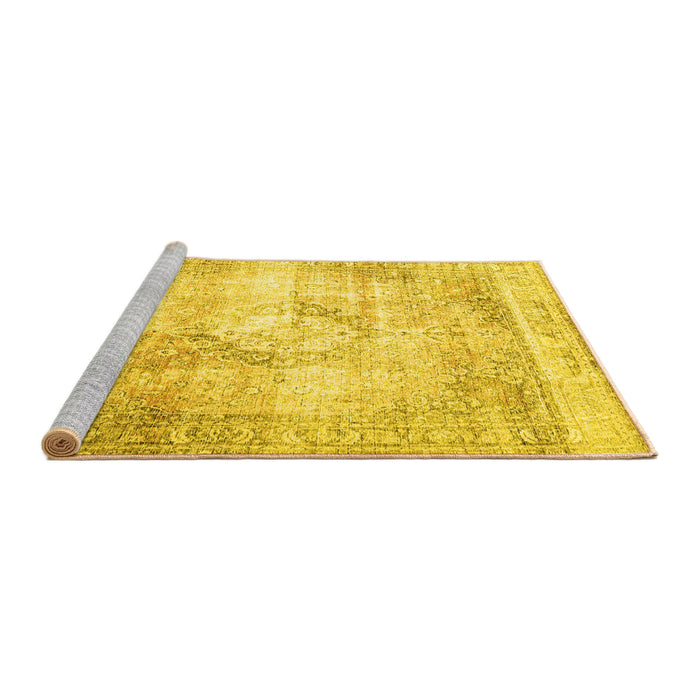Sideview of Machine Washable Persian Yellow Traditional Rug, wshtr4468yw