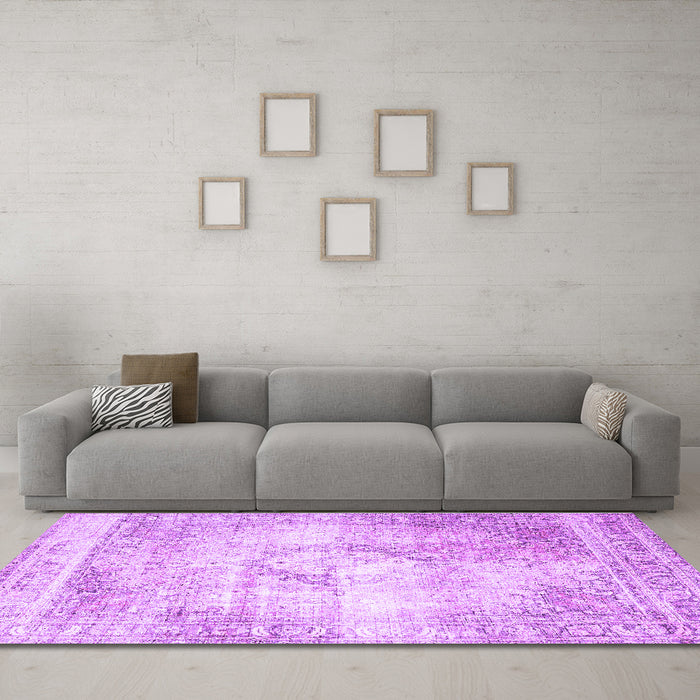 Machine Washable Persian Purple Traditional Area Rugs in a Living Room, wshtr4468pur