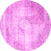 Round Machine Washable Persian Pink Traditional Rug, wshtr4468pnk