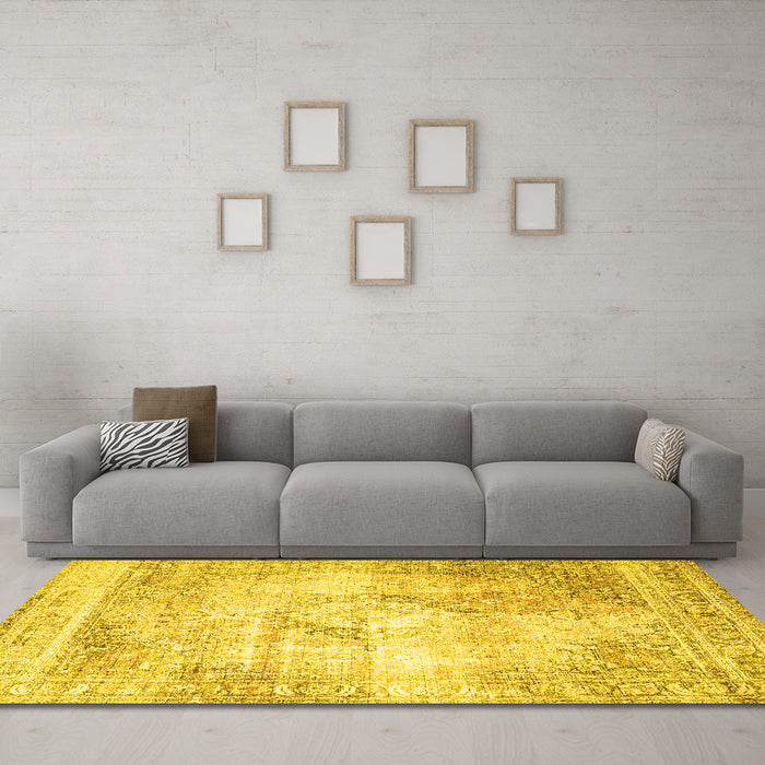 Machine Washable Persian Yellow Traditional Rug in a Living Room, wshtr4468yw