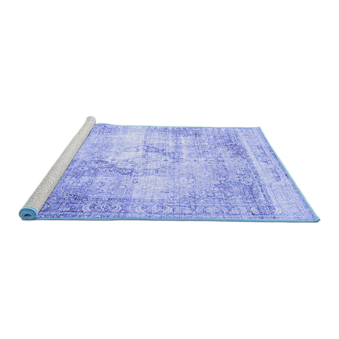 Sideview of Machine Washable Persian Blue Traditional Rug, wshtr4468blu