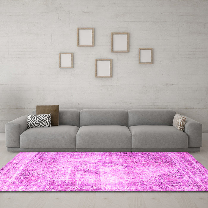 Machine Washable Persian Pink Traditional Rug in a Living Room, wshtr4468pnk
