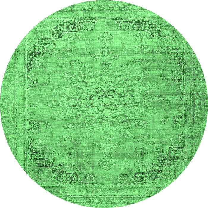 Round Machine Washable Persian Emerald Green Traditional Area Rugs, wshtr4469emgrn