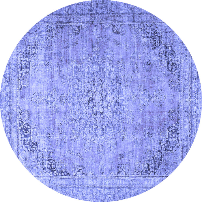 Round Machine Washable Persian Blue Traditional Rug, wshtr4469blu