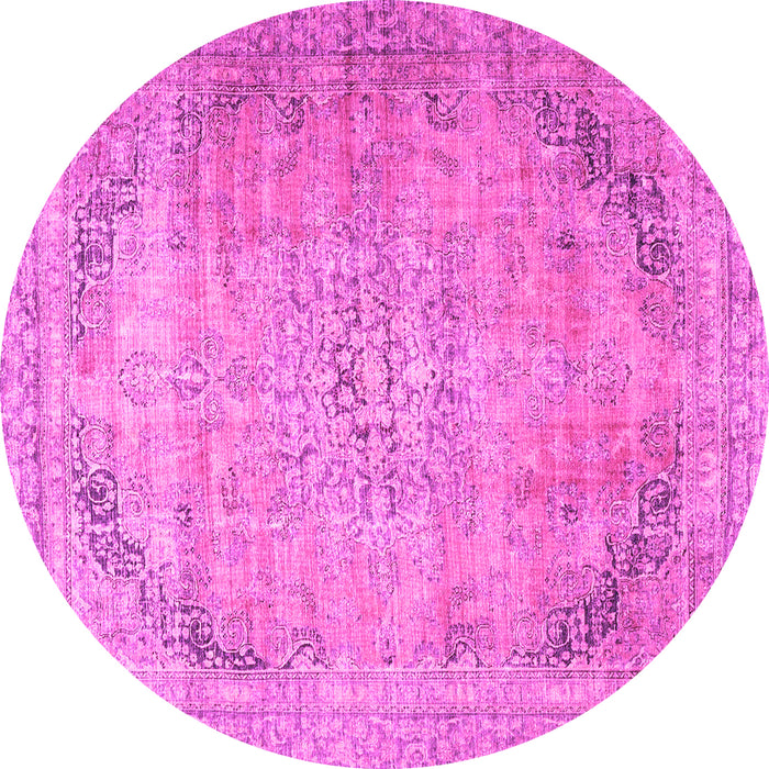 Round Machine Washable Persian Pink Traditional Rug, wshtr4469pnk