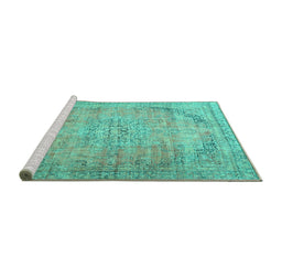 Sideview of Machine Washable Persian Turquoise Traditional Area Rugs, wshtr4469turq