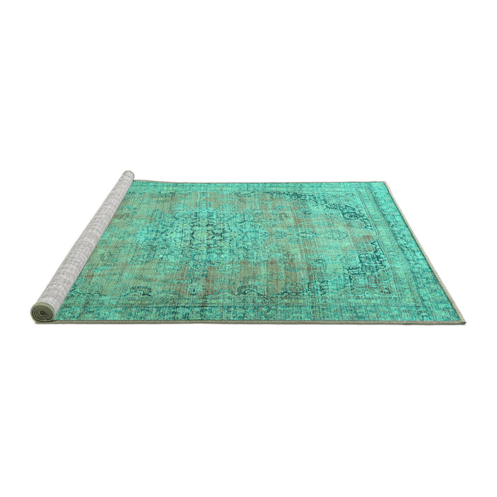 Sideview of Machine Washable Persian Turquoise Traditional Area Rugs, wshtr4469turq