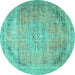 Round Persian Turquoise Traditional Rug, tr4469turq