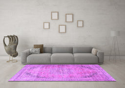 Machine Washable Persian Purple Traditional Area Rugs in a Living Room, wshtr4469pur