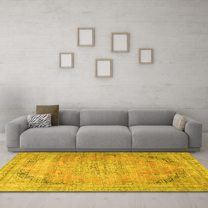 Machine Washable Persian Yellow Traditional Rug in a Living Room, wshtr4469yw