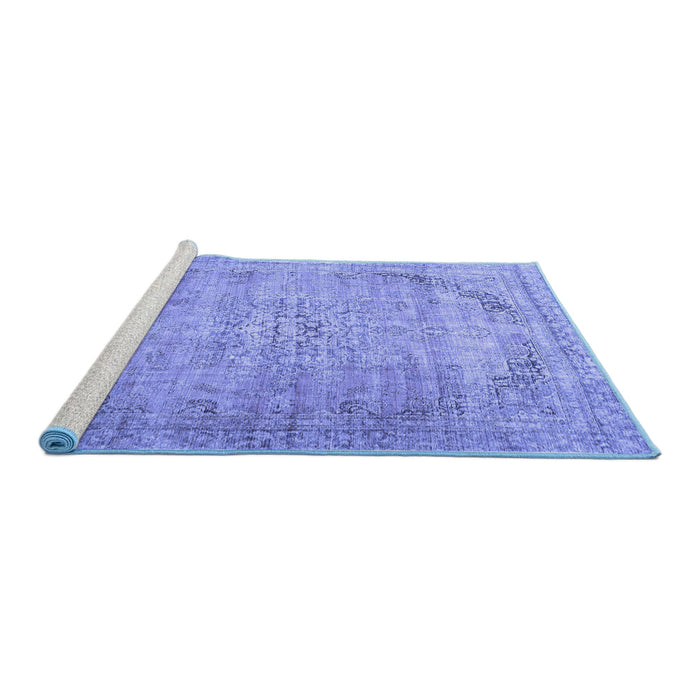 Sideview of Machine Washable Persian Blue Traditional Rug, wshtr4469blu