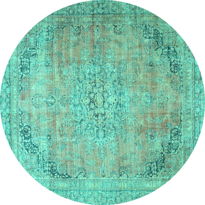 Round Machine Washable Persian Turquoise Traditional Area Rugs, wshtr4469turq