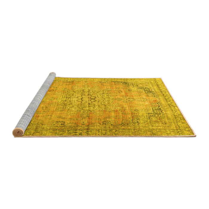 Sideview of Machine Washable Persian Yellow Traditional Rug, wshtr4469yw