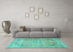 Machine Washable Persian Turquoise Traditional Area Rugs in a Living Room,, wshtr4469turq