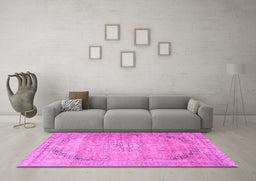 Machine Washable Persian Pink Traditional Rug in a Living Room, wshtr4469pnk