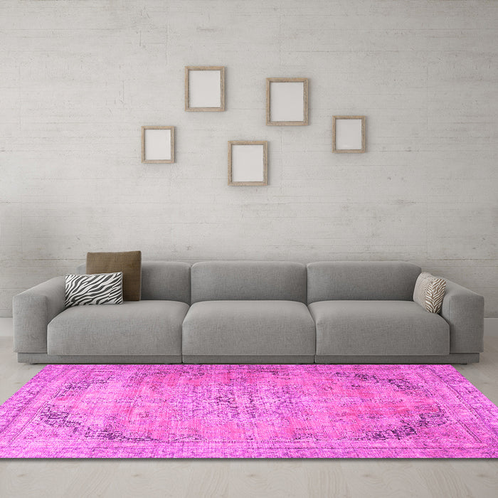 Machine Washable Persian Pink Traditional Rug in a Living Room, wshtr4469pnk