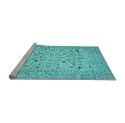 Sideview of Machine Washable Persian Light Blue Traditional Rug, wshtr446lblu