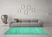 Machine Washable Persian Turquoise Traditional Area Rugs in a Living Room,, wshtr446turq