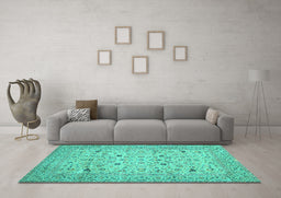 Machine Washable Persian Turquoise Traditional Area Rugs in a Living Room,, wshtr446turq