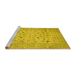 Sideview of Machine Washable Persian Yellow Traditional Rug, wshtr446yw