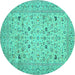 Round Machine Washable Persian Turquoise Traditional Area Rugs, wshtr446turq