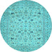 Round Machine Washable Persian Light Blue Traditional Rug, wshtr446lblu