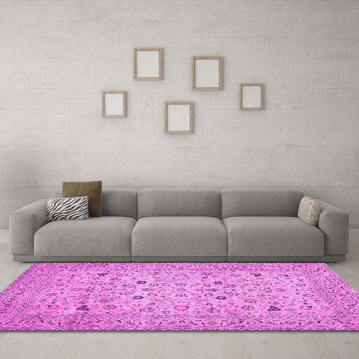 Machine Washable Persian Pink Traditional Rug in a Living Room, wshtr446pnk