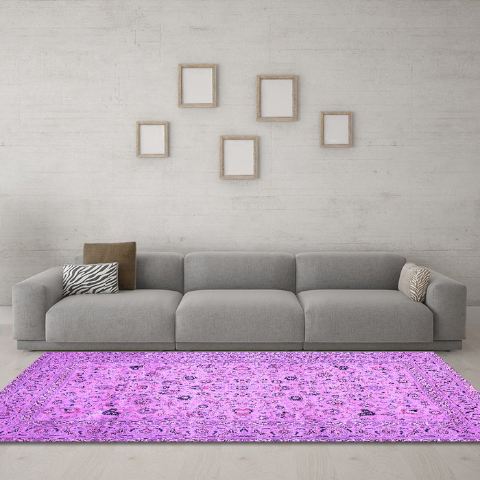 Machine Washable Persian Purple Traditional Area Rugs in a Living Room, wshtr446pur
