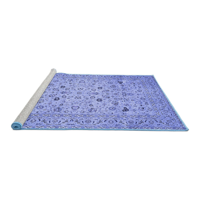 Sideview of Machine Washable Persian Blue Traditional Rug, wshtr446blu