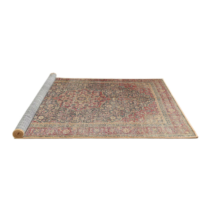 Sideview of Machine Washable Traditional Dark Gold Brown Rug, wshtr4470
