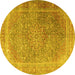 Round Persian Yellow Traditional Rug, tr4470yw