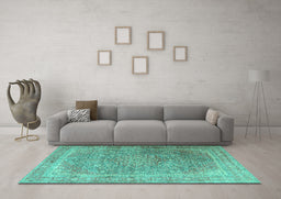 Machine Washable Persian Turquoise Traditional Area Rugs in a Living Room,, wshtr4470turq