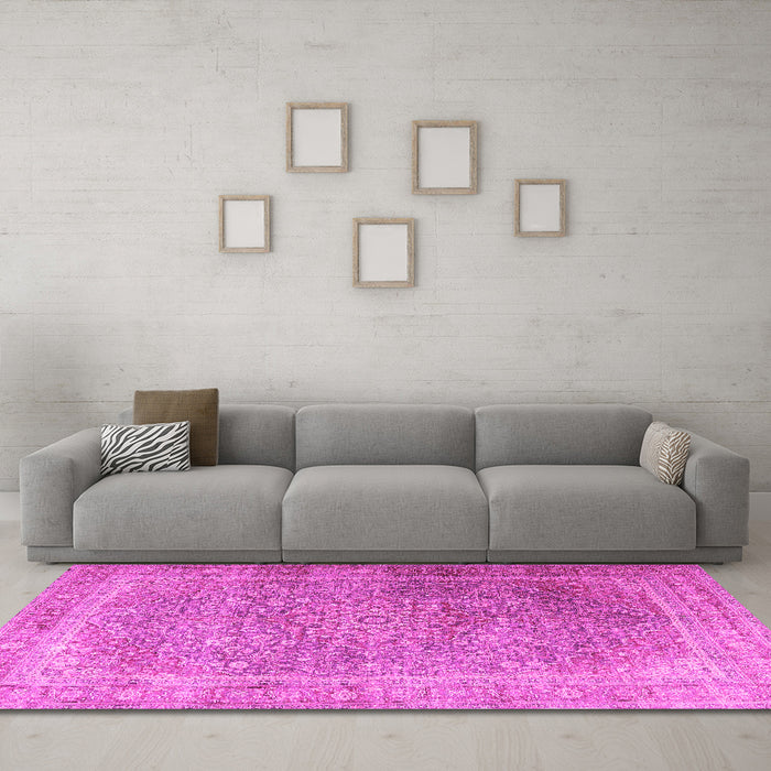 Machine Washable Persian Pink Traditional Rug in a Living Room, wshtr4470pnk