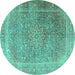 Round Machine Washable Persian Turquoise Traditional Area Rugs, wshtr4470turq