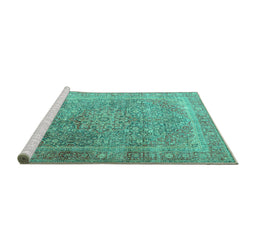 Sideview of Machine Washable Persian Turquoise Traditional Area Rugs, wshtr4470turq