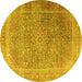 Round Machine Washable Persian Yellow Traditional Rug, wshtr4470yw